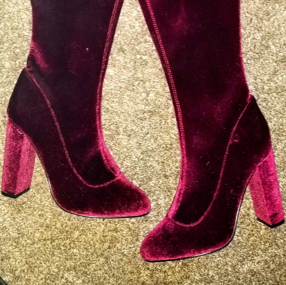 Burgundy Lust4Life velvet thighhigh boots sz 8.5